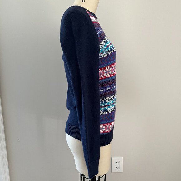 Chaps Fair Isle Crewneck Raglan Sweater Blue Pink Purple Aztec Geometric Small - Picture 2 of 8